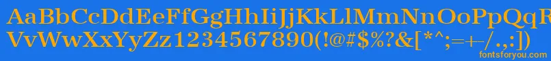 フォントUrwantiquatmedwid – オレンジ色の文字が青い背景にあります。