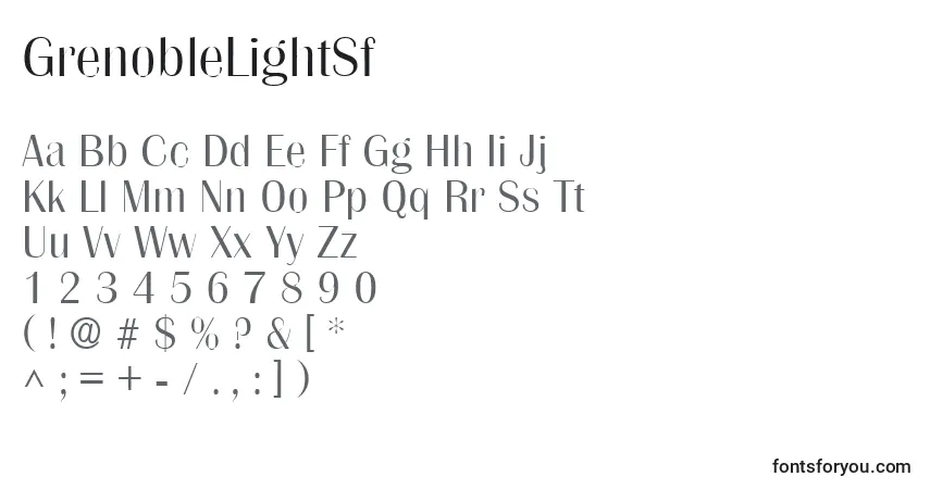 A fonte GrenobleLightSf – alfabeto, números, caracteres especiais