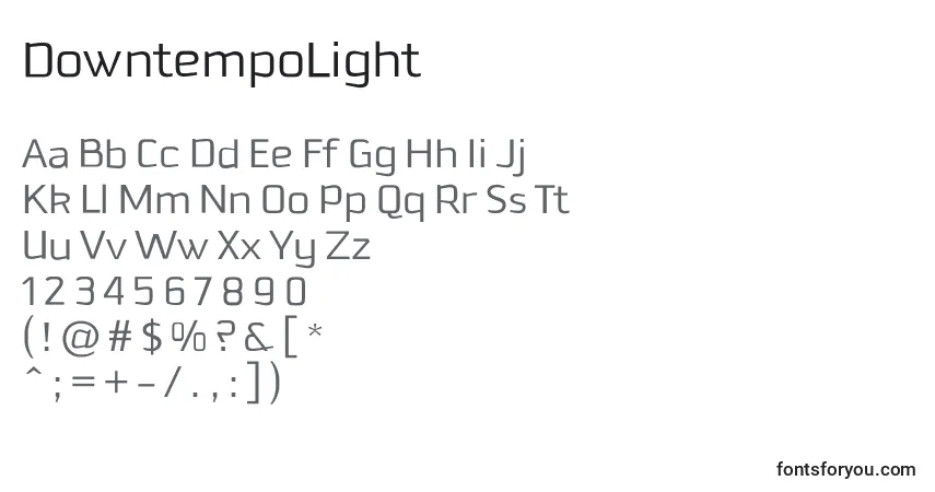 Schriftart DowntempoLight – Alphabet, Zahlen, spezielle Symbole