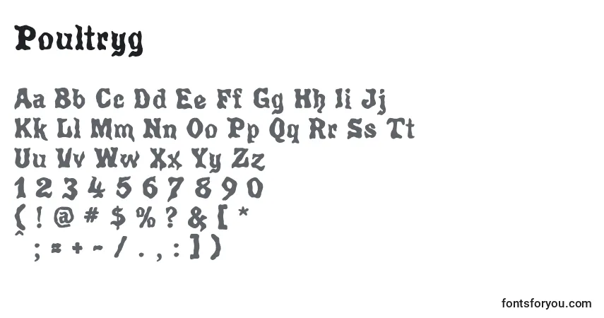 Czcionka Poultryg – alfabet, cyfry, specjalne znaki