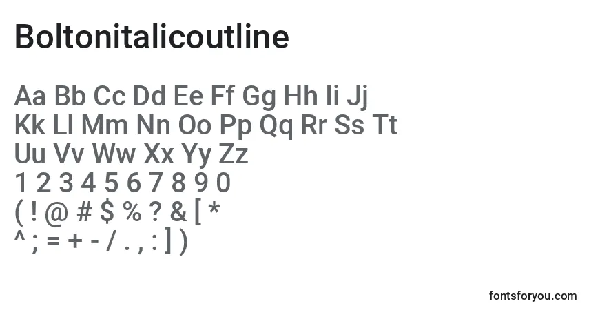 Czcionka Boltonitalicoutline – alfabet, cyfry, specjalne znaki