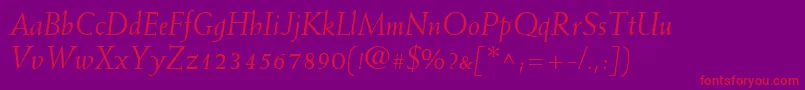 Fonte MissiveSsiItalic – fontes vermelhas em um fundo violeta