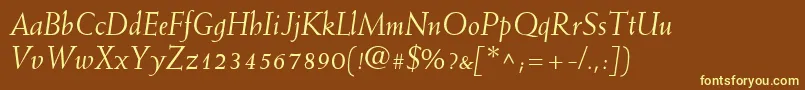 MissiveSsiItalic-fontti – keltaiset fontit ruskealla taustalla