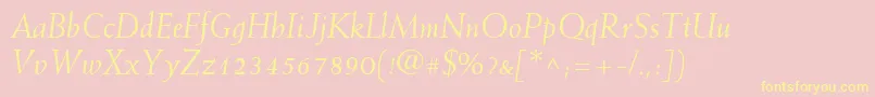 MissiveSsiItalic-Schriftart – Gelbe Schriften auf rosa Hintergrund