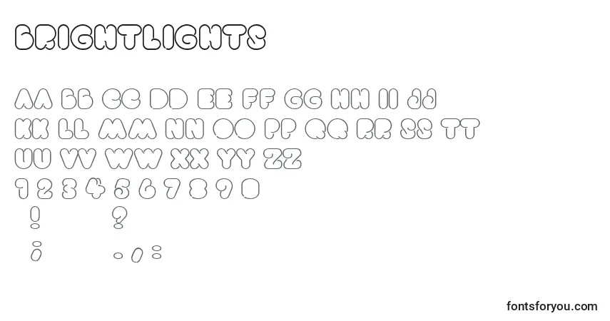 Czcionka Brightlights – alfabet, cyfry, specjalne znaki