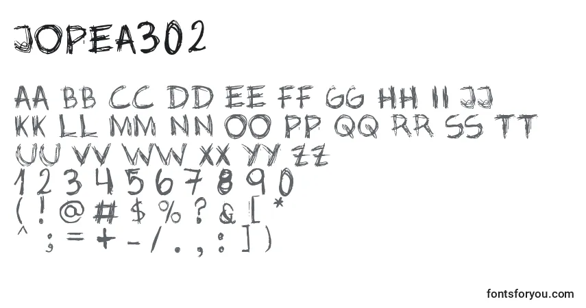 Czcionka Jopea302 – alfabet, cyfry, specjalne znaki