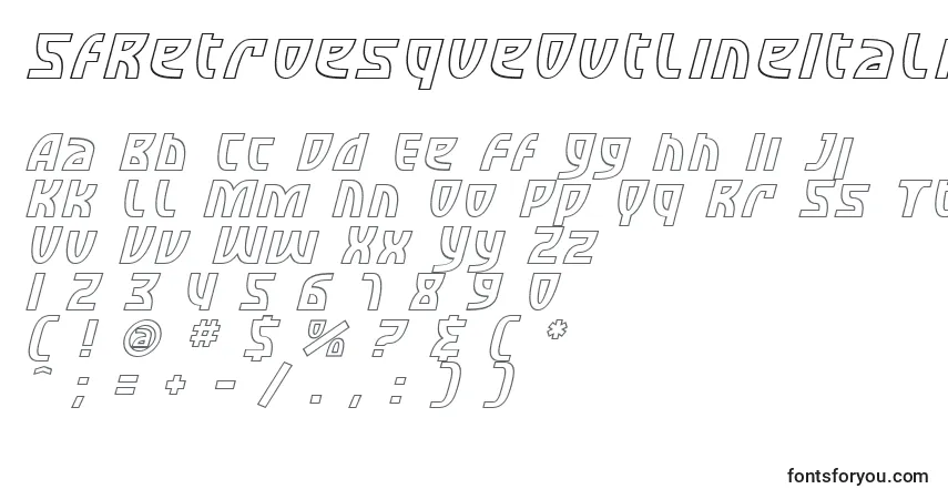 SfRetroesqueOutlineItalicフォント–アルファベット、数字、特殊文字