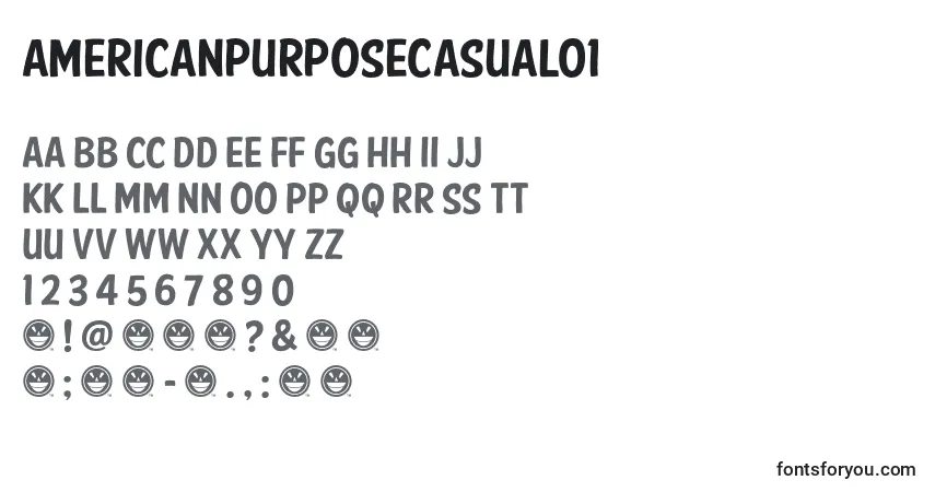 A fonte AmericanPurposeCasual01 – alfabeto, números, caracteres especiais