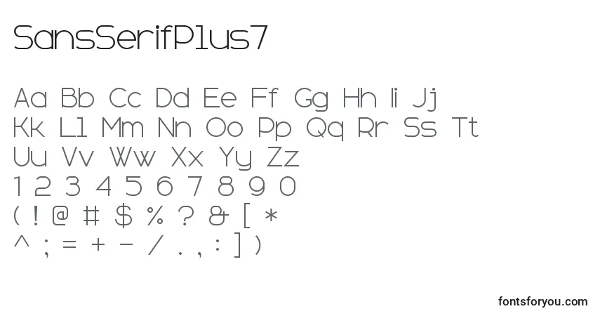 Czcionka SansSerifPlus7 – alfabet, cyfry, specjalne znaki