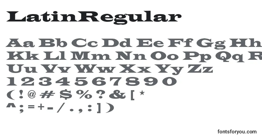 A fonte LatinRegular – alfabeto, números, caracteres especiais
