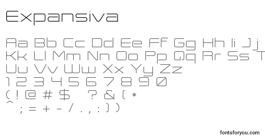 Schriftart Expansiva – Alphabet, Zahlen, spezielle Symbole