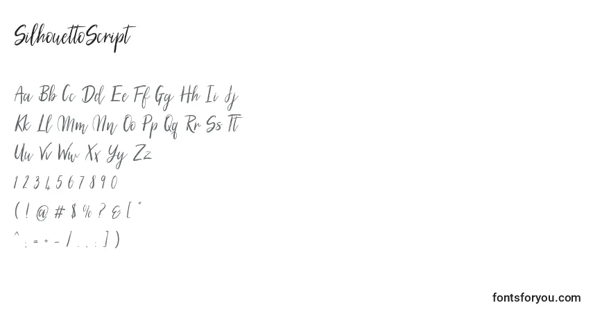 Schriftart SilhouettoScript – Alphabet, Zahlen, spezielle Symbole