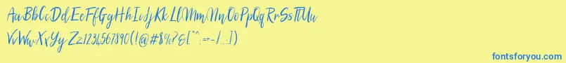 SilhouettoScript-Schriftart – Blaue Schriften auf gelbem Hintergrund