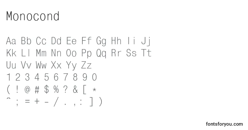 A fonte Monocond – alfabeto, números, caracteres especiais