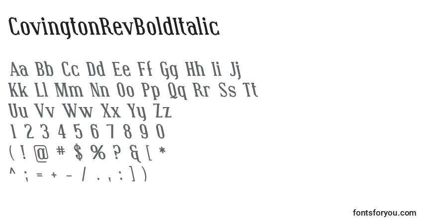 Шрифт CovingtonRevBoldItalic – алфавит, цифры, специальные символы
