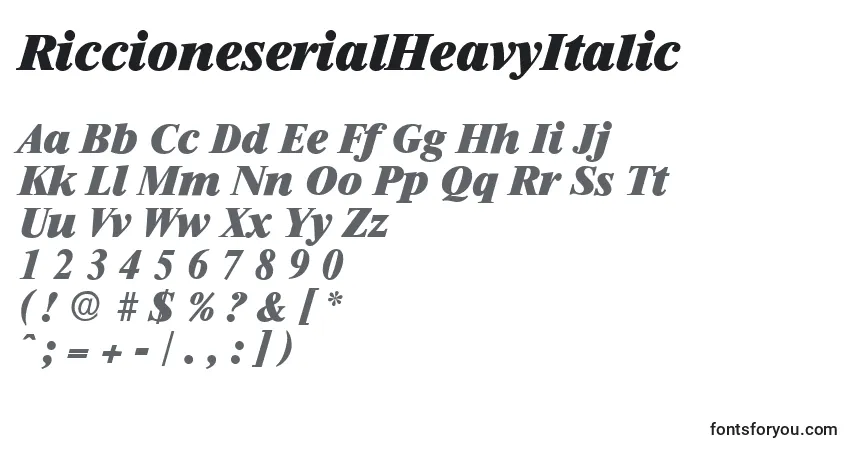 Шрифт RiccioneserialHeavyItalic – алфавит, цифры, специальные символы