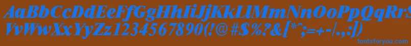 フォントRiccioneserialHeavyItalic – 茶色の背景に青い文字
