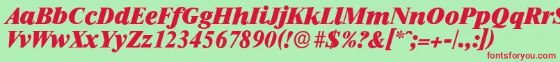 フォントRiccioneserialHeavyItalic – 赤い文字の緑の背景