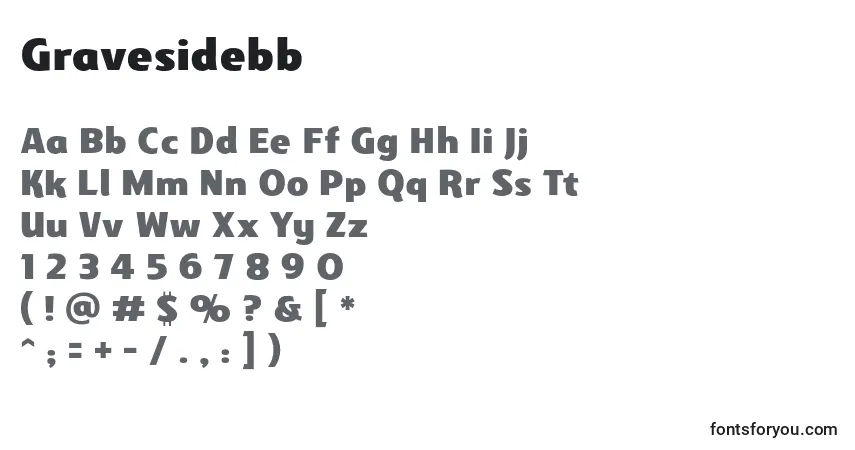 Schriftart Gravesidebb – Alphabet, Zahlen, spezielle Symbole