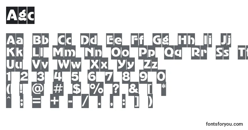 Czcionka Agc – alfabet, cyfry, specjalne znaki