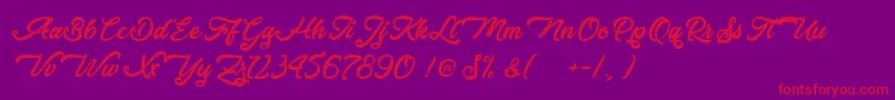 VacationsInPhuket-Schriftart – Rote Schriften auf violettem Hintergrund