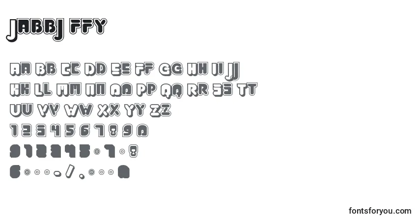 Schriftart Jabbj ffy – Alphabet, Zahlen, spezielle Symbole