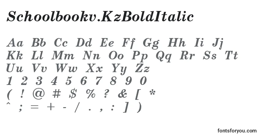 Czcionka Schoolbookv.KzBoldItalic – alfabet, cyfry, specjalne znaki