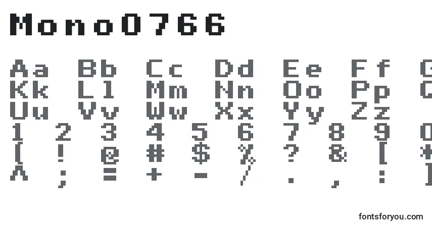 Schriftart Mono0766 – Alphabet, Zahlen, spezielle Symbole