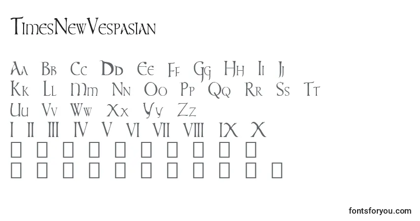 Czcionka TimesNewVespasian – alfabet, cyfry, specjalne znaki