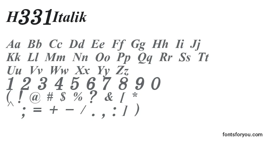A fonte H331Italik – alfabeto, números, caracteres especiais