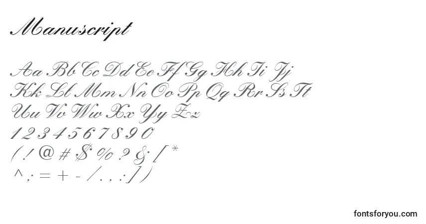 Czcionka Manuscript – alfabet, cyfry, specjalne znaki