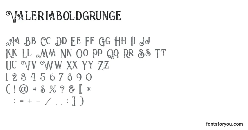 Шрифт Valeriaboldgrunge (44367) – алфавит, цифры, специальные символы
