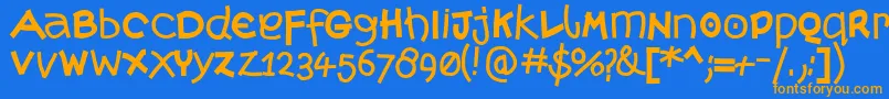 フォントMoremonk – オレンジ色の文字が青い背景にあります。