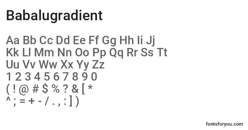 Babalugradient-fontti – aakkoset, numerot, erikoismerkit