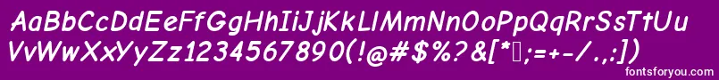 Czcionka ComicNeueBoldOblique – białe czcionki na fioletowym tle
