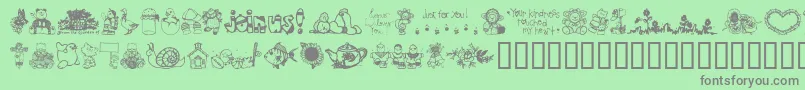 Fonte LittleCuties – fontes cinzas em um fundo verde