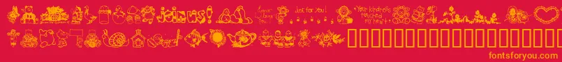LittleCuties-Schriftart – Orangefarbene Schriften auf rotem Hintergrund