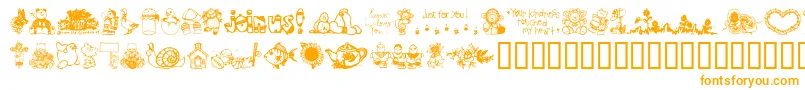 LittleCuties-Schriftart – Orangefarbene Schriften auf weißem Hintergrund