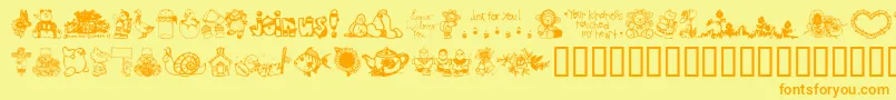 LittleCuties-Schriftart – Orangefarbene Schriften auf gelbem Hintergrund