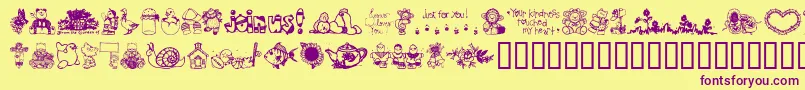 LittleCuties-Schriftart – Violette Schriften auf gelbem Hintergrund