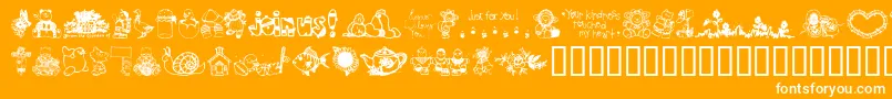 LittleCuties-Schriftart – Weiße Schriften auf orangefarbenem Hintergrund