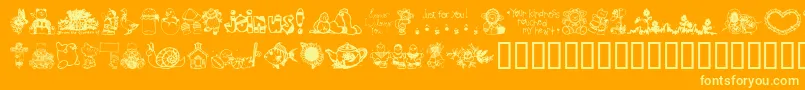 LittleCuties-Schriftart – Gelbe Schriften auf orangefarbenem Hintergrund