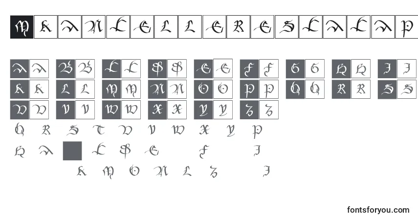 Шрифт Mkancellerescacaps – алфавит, цифры, специальные символы