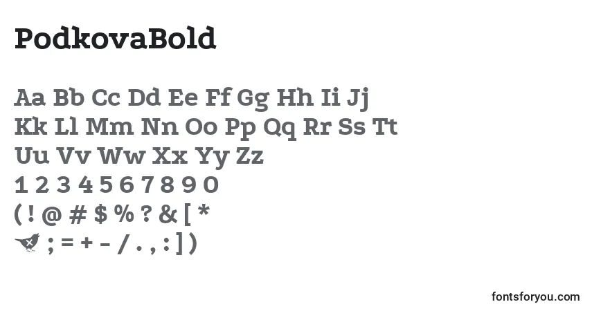 Шрифт PodkovaBold – алфавит, цифры, специальные символы