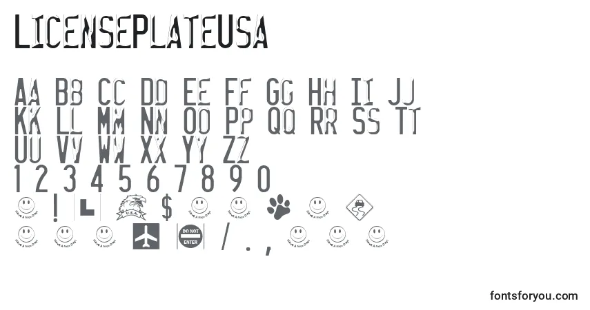 Schriftart LicensePlateUsa – Alphabet, Zahlen, spezielle Symbole