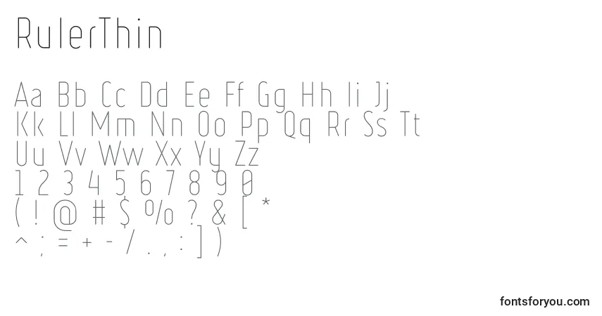 A fonte RulerThin – alfabeto, números, caracteres especiais