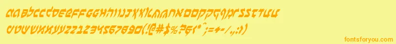 フォントBenzionci – オレンジの文字が黄色の背景にあります。