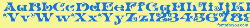 K22SpiralSwash Font – Blue Fonts on Yellow Background
