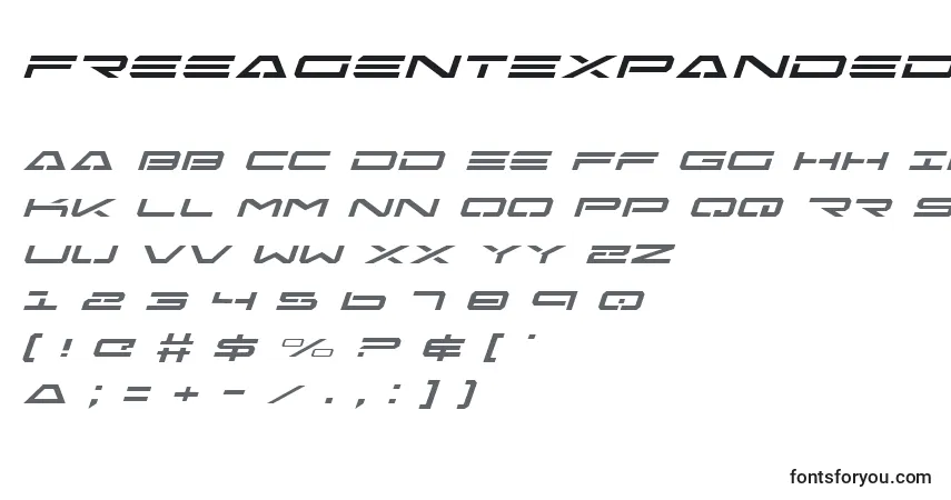 Шрифт FreeAgentExpandedItalic – алфавит, цифры, специальные символы