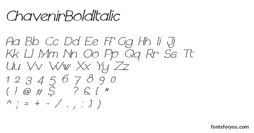 Schriftart ChavenirBoldItalic – Alphabet, Zahlen, spezielle Symbole
